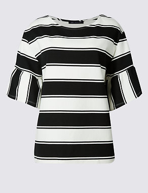 PETITE Striped Flare Sleeve T-Shirt Image 2 of 5