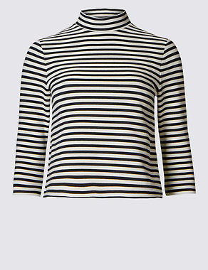 PETITE Striped High Neck Jersey Top Image 2 of 4