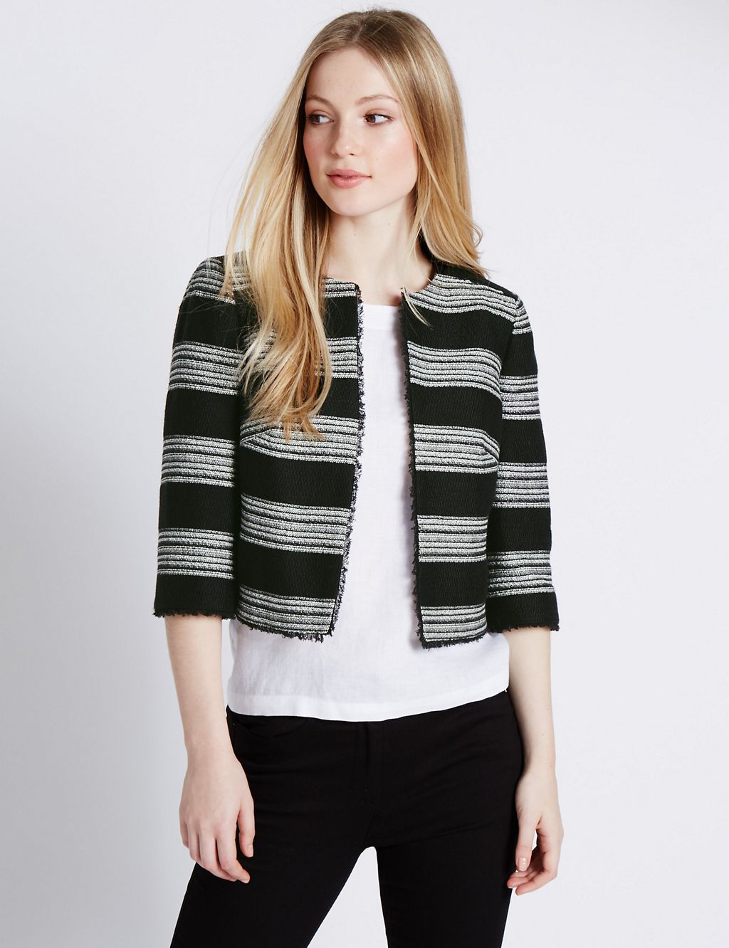 PETITE Textured Striped Open Front Jacket 3 of 3