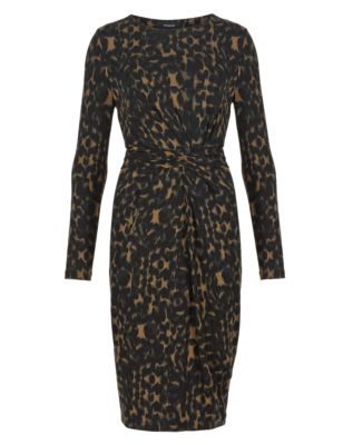 PETITE Twisted Front Animal Print Bodycon Dress Image 2 of 3