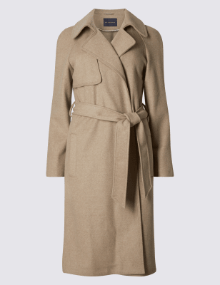 missy belted wool blend trench coat