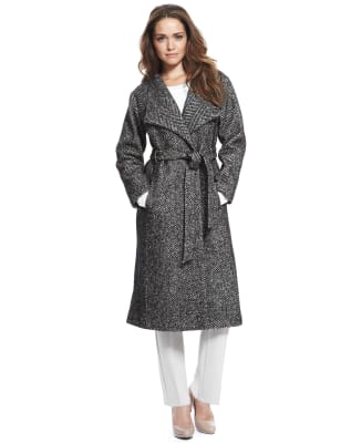 herringbone long belted coat