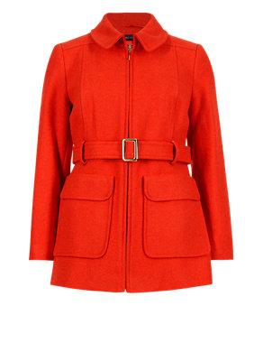PETITE Zip Through Belted Coat with Wool Image 2 of 4