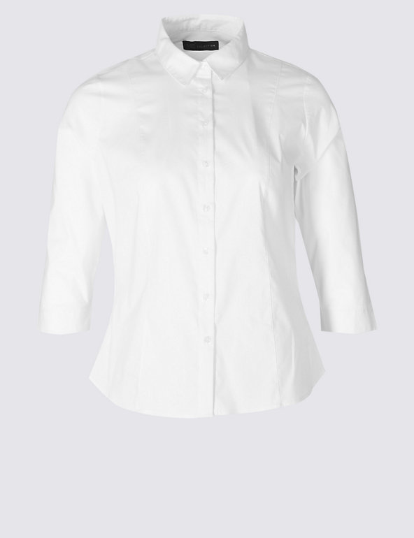 PLUS Cotton Rich 3/4 Sleeve Shirt Image 1 of 2