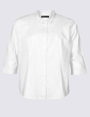 PLUS Cotton Rich 3/4 Sleeve Shirt Image 2 of 4