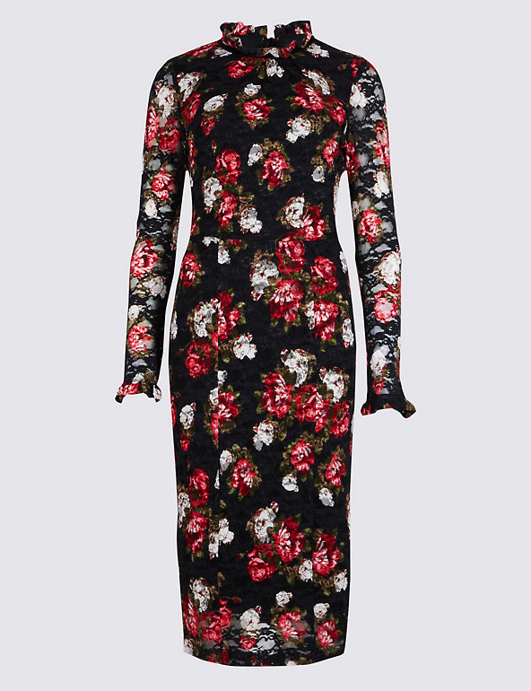 PLUS Floral Lace Bodycon Midi Dress Image 1 of 2