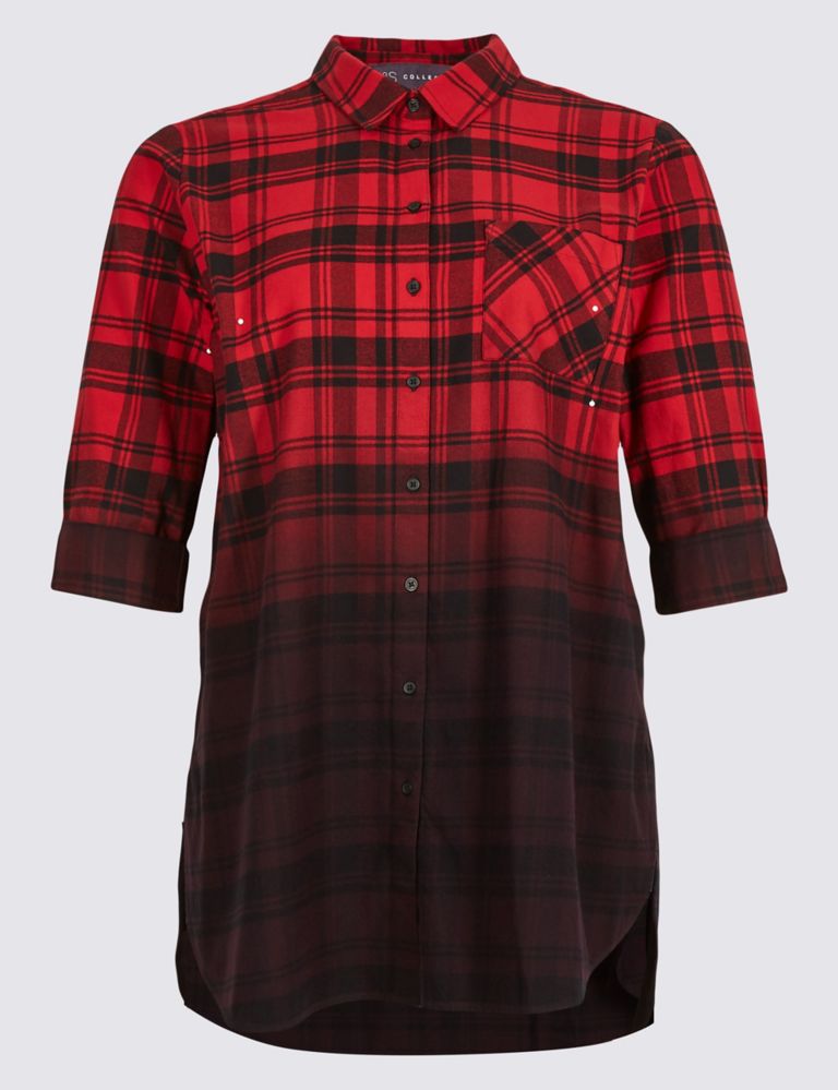 PLUS Pure Cotton Checked Longline Shirt 1 of 2