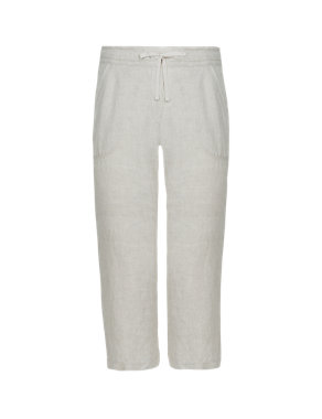 PLUS Pure Linen Straight Leg Cropped Trousers Image 2 of 5