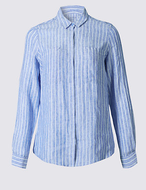 PLUS Pure Linen Striped Long Sleeve Shirt Image 2 of 4