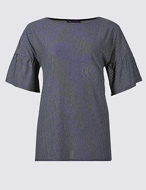 PLUS Striped Round Neck Frill Sleeve Tunic Image 2 of 5