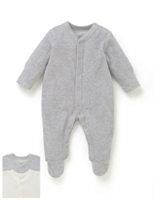 Two Pack Unisex Velour Sleepsuit with New Perfect Popper | M&S