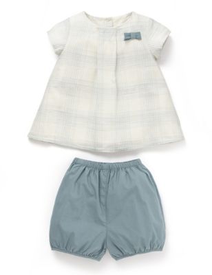 Pure Cotton Checked Top & Bloomer Shorts | Autograph | M&S