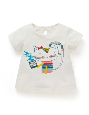 Pure Cotton Cat Print T-Shirt | M&S