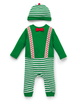 Pure Cotton Striped Elf Onesie with Hat | M&S