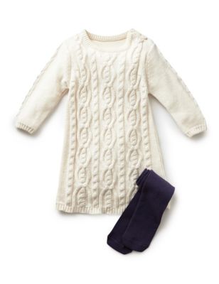 2 Piece Cotton Rich Cable Knit Dress & Tights Outfit | Indigo ...