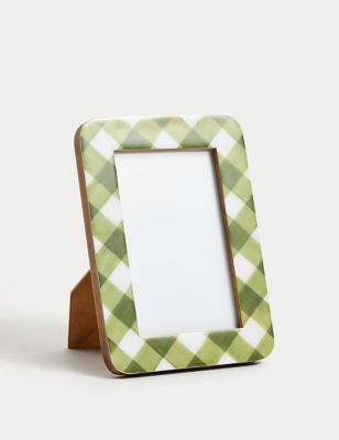 M&S Checked Photo Frame 6x4 Inch - Green, Green