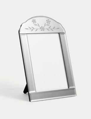 M&S Glass Etched Mirror Photo Frame 5x7 Inch - Grey, Grey