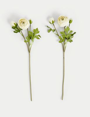 Set of 2 Artificial Real Touch Ranunculus Stems