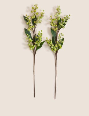 

Moss & Sweetpea Set of 2 Artificial Green Berry Single Stems, Green