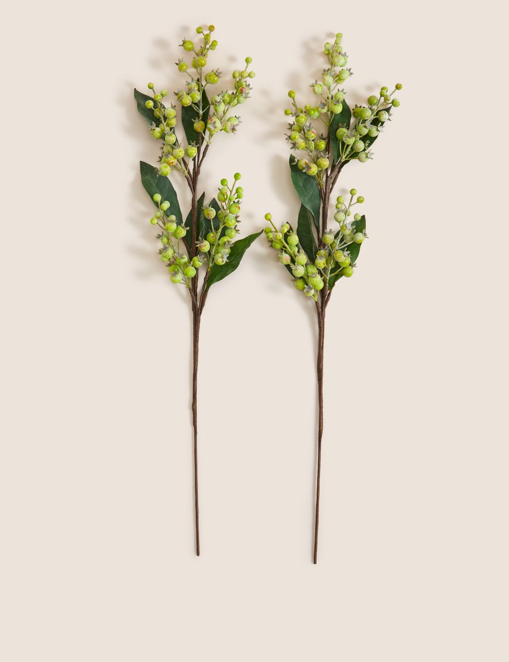 Set of 2 Artificial Green Berry Single Stems