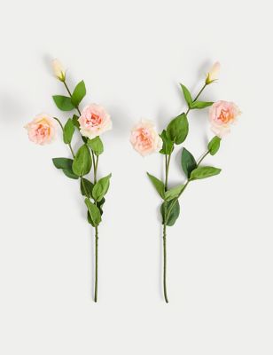 Moss & Sweetpea Set of 2 Artificial Real Touch Lisianthus Stems - Pink, Pink