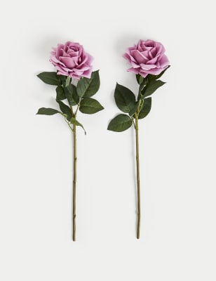 

Moss & Sweetpea Set of 2 Artificial Real Touch Rose Stems - Pink, Pink