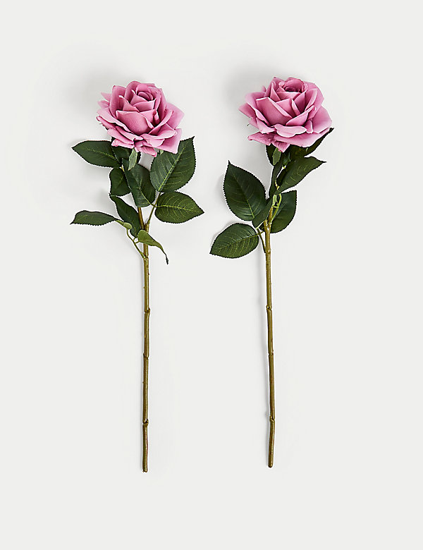 Set of 2 Artificial Real Touch Rose Stems - GR