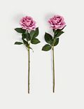 Set of 2 Artificial Real Touch Rose Stems