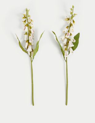 Moss & Sweetpea Set of 2 Artificial Foxglove Single Stems - White, White