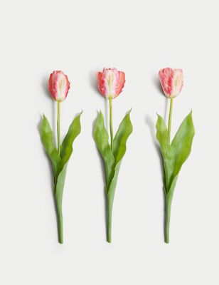 Moss & Sweetpea Set of 3 Artificial Tulip Single Stems - Pink, Pink