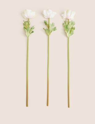 

Moss & Sweetpea Set of 3 Artificial Anemone Single Stems - White, White