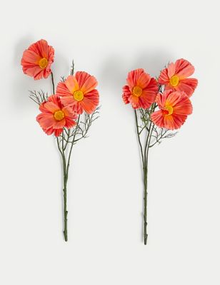 Moss & Sweetpea Set of 2 Artificial Real Touch Cosmos Stems - Orange, Orange