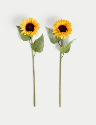 Moss & Sweetpea Set of 2 Artificial Sunflower Single Stems - Yellow, Yellow