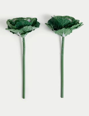 Moss & Sweetpea Set of 2 Artificial Cabbage Single Stems - Green, Green