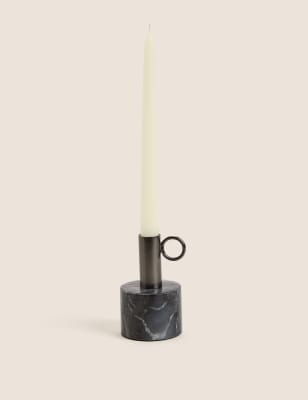 

M&S Collection Marble Small Dinner Candle Holder - Grey, Grey