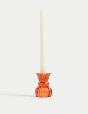 M&S Bright Small Tealight & Tapered Candle Holder - Orange, Orange