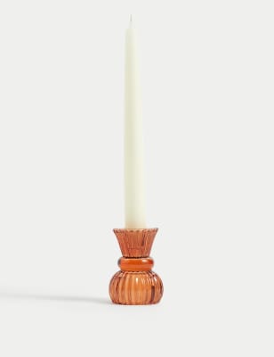 M&S Bright Small Tealight & Tapered Candle Holder - Orange, Orange