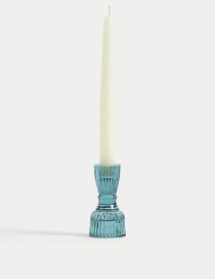 M&S Bright Tall Tealight & Tapered Candle Holder - Blue, Blue