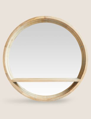 

M&S Collection Espejo redondo de madera con estante - Naturalidad, Naturalidad