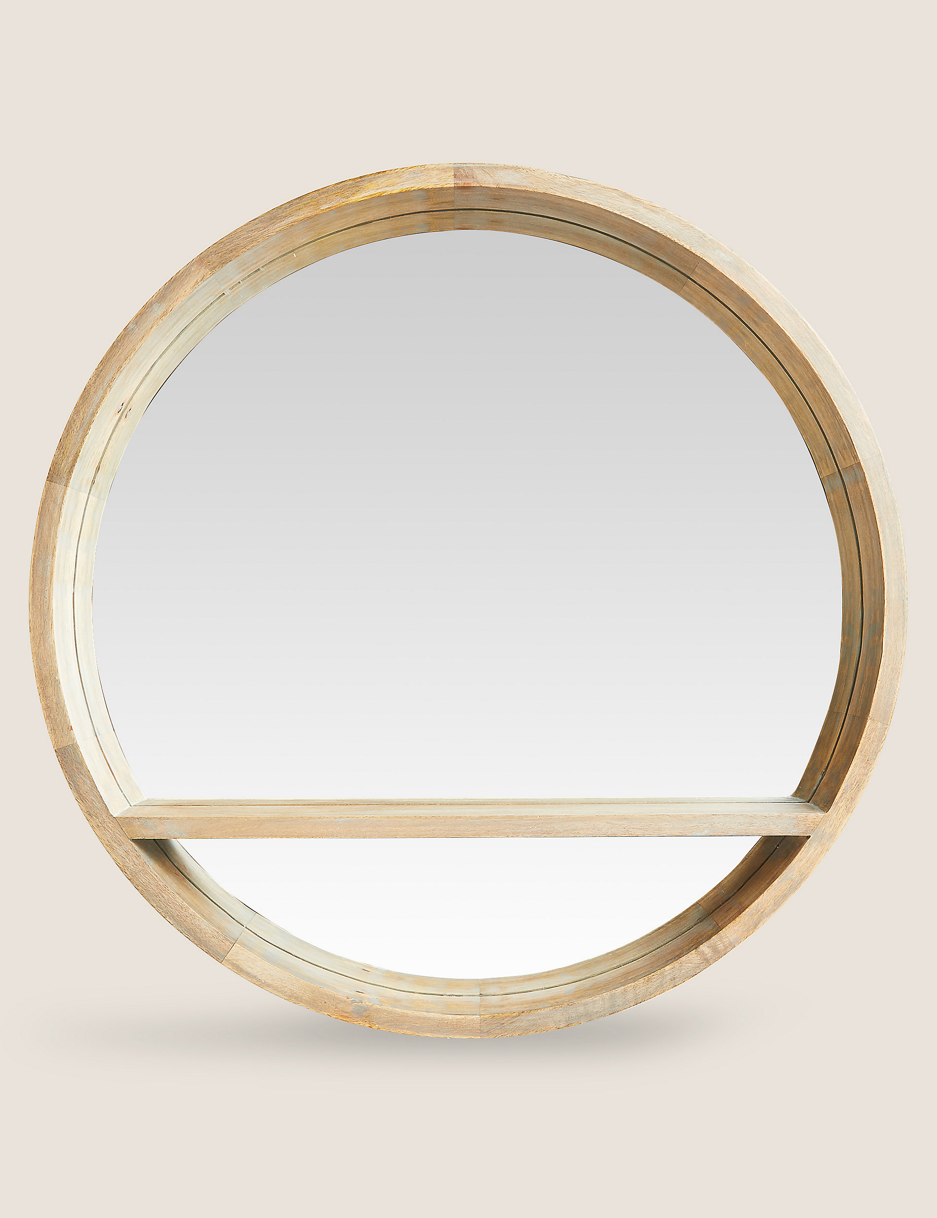 Miroir rond en bois avec étagère
