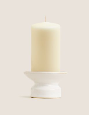 M&S Small Ceramic Pillar Candle Holder - White, White