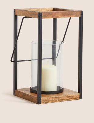 

M&S Collection Wood and Glass Lantern - Natural, Natural