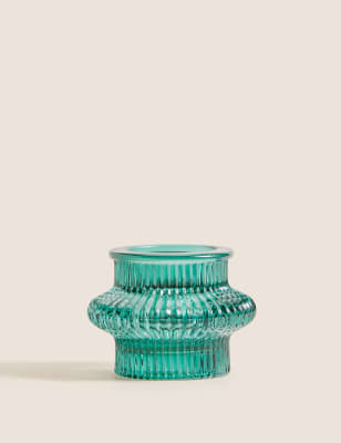 

M&S Collection Ridged Glass Tealight Holder - Green, Green