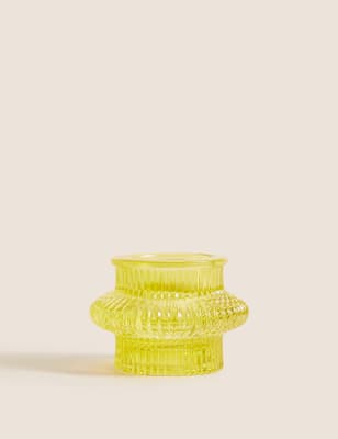 

M&S Collection Ridged Glass Tealight Holder - Yellow, Yellow