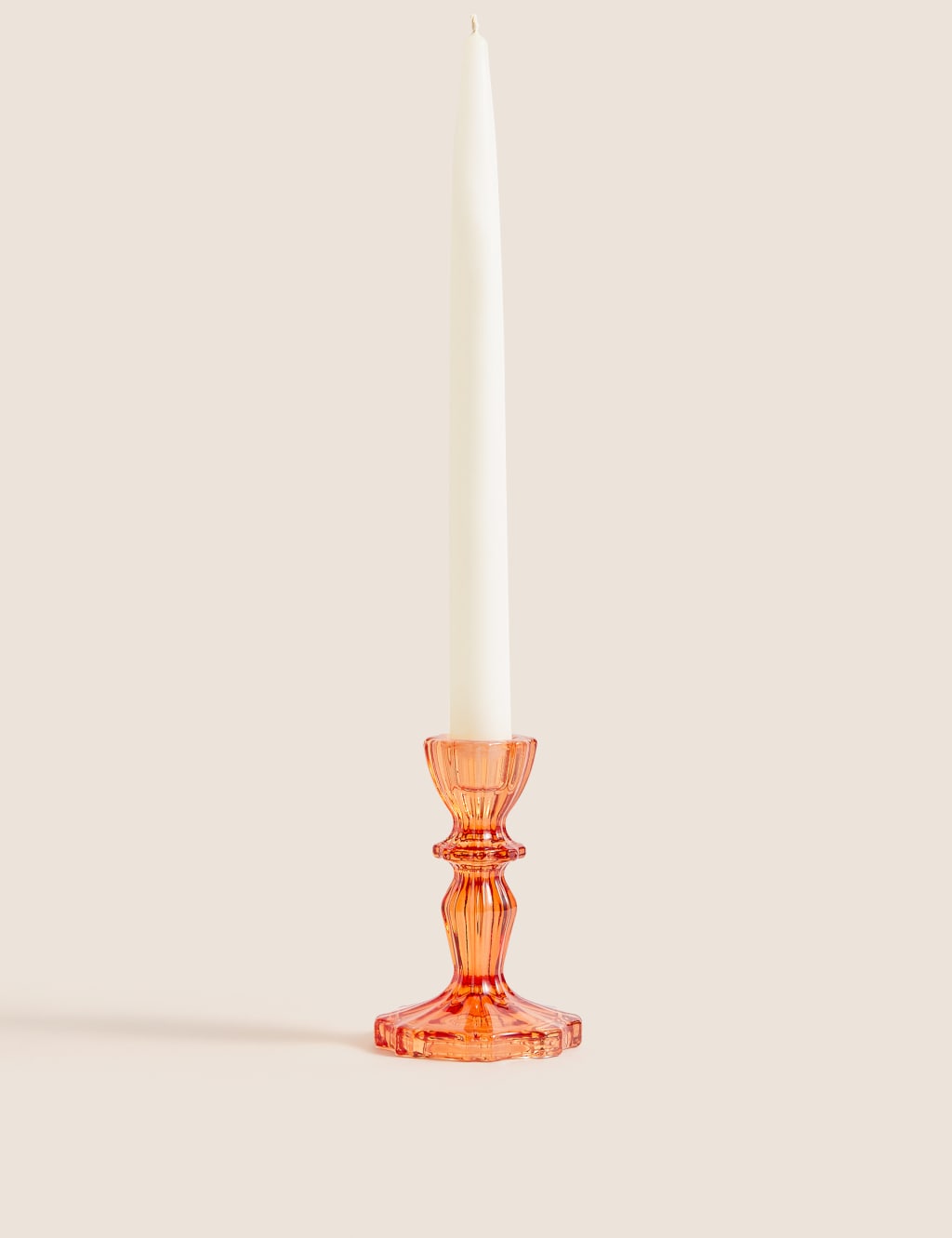 Ridged Glass Dinner Candle Holder