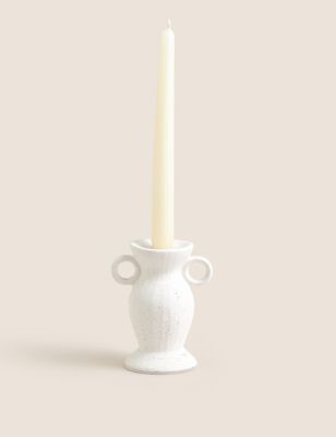 M&S Ceramic Shaped Dinner Candle Holder - White, White