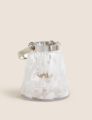 M&S Confetti Glass Lantern - White, White,Azure/Aqua