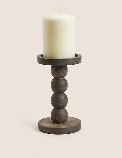 M&S Collection Bobbin Pillar Candle Holder - 1Size - Natural, Natural