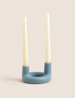 

M&S Collection Dual Round Dinner Candle Holder - Mid Blue, Mid Blue