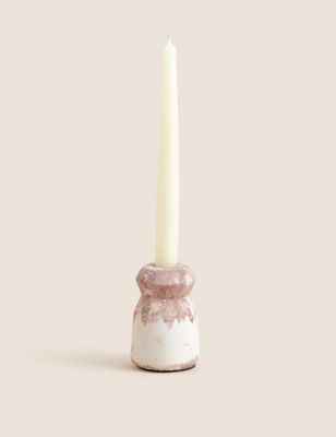 M&S X Fired Earth Textured Small Dinner Candle Holder - Blush, Blush